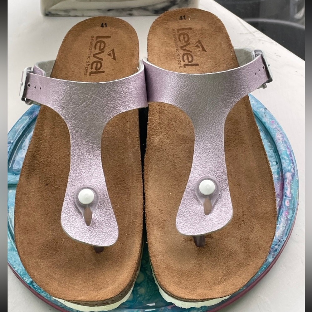 Vera Pelle LEVEL Anatomic Lavender/Pink Sz10 Leather Thong Sandals